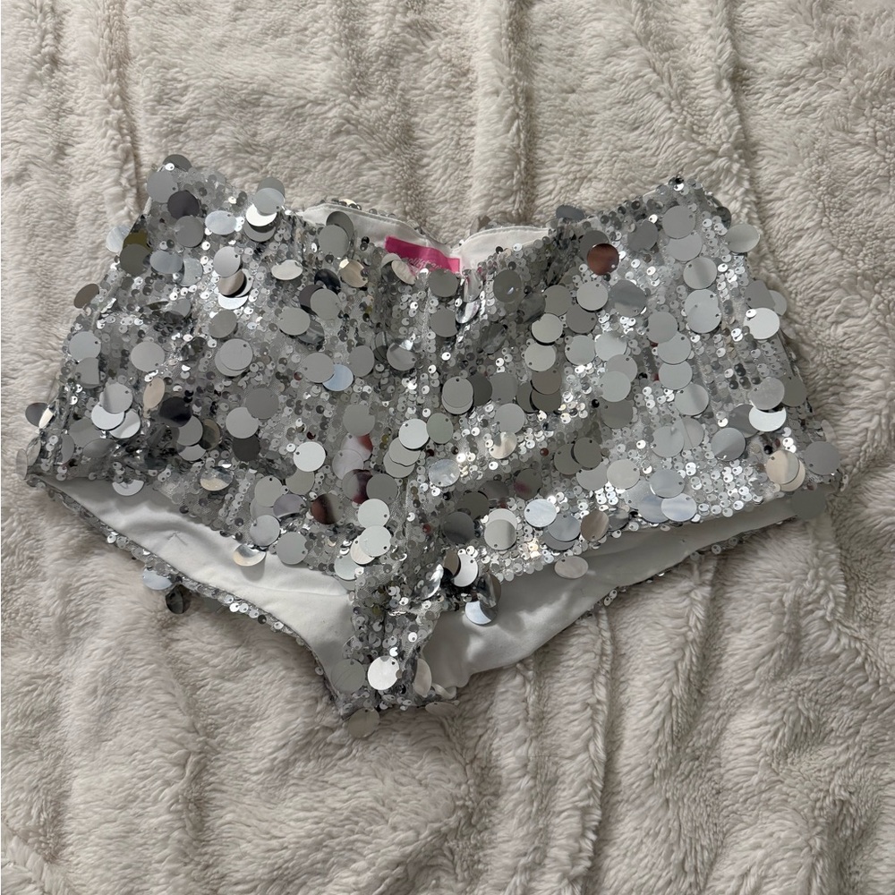 Edikted Silver Sequin Shorts
